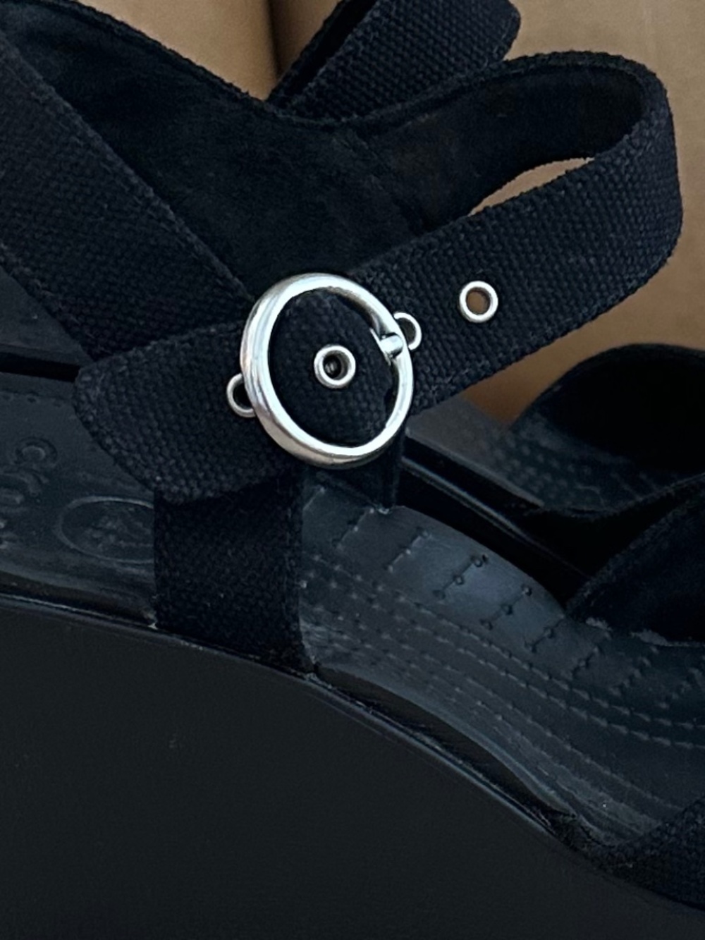 CROCS Hanalei Canvas Wedge Sandals Black 10 Lightweight Comfy Casual Summer - Picture 8 of 10